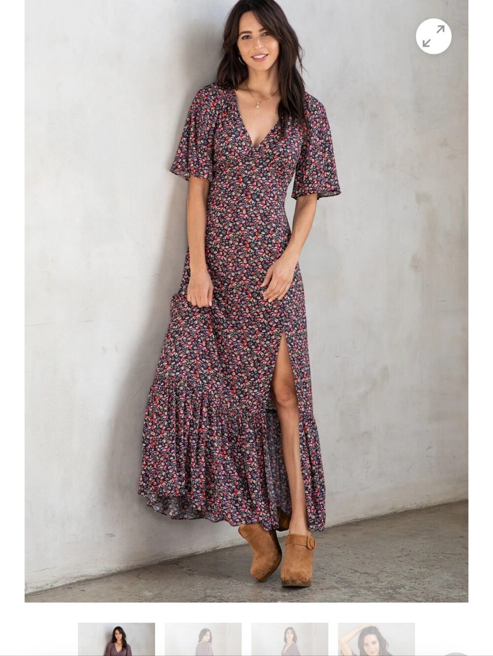 Love Stitch Black Floral V-Neck Maxi Dress with Pink and Red Blossoms - Picture 9 of 10